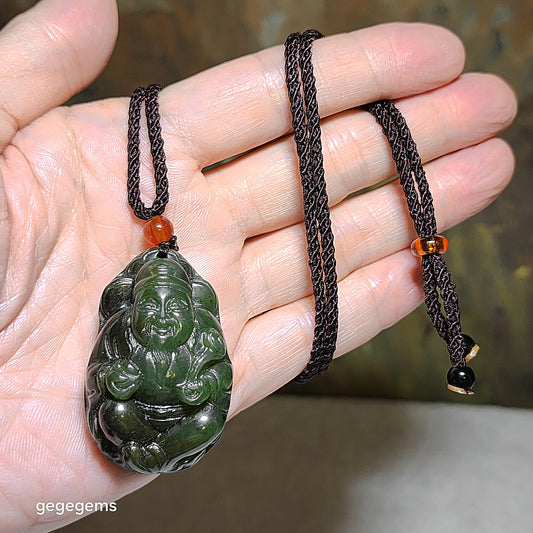 Premium Nephrite yellowish green biyu God of Wealth pendant (with certificate) 精品和田玉碧玉黃绿财神吊坠(带证书)