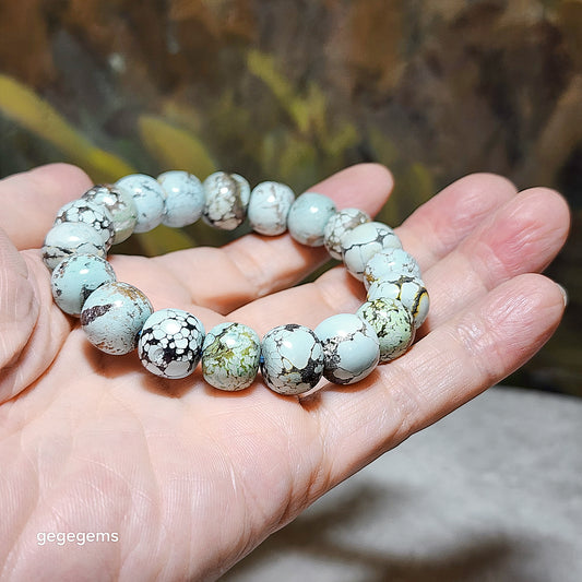 12mm+ Natural untreated Hubei Turquoise light bluish apple shape beads bracelet  优质天然原矿湖北松石淡蓝苹果珠手链