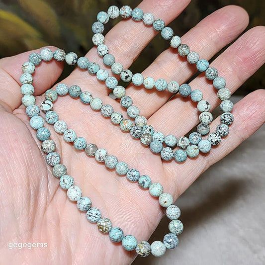 [Sold] 5.7mm Natural untreated light bluish Hubei Turquoise necklace multi loops bracelet 天然原矿湖北松石浅蓝项链多圈手链