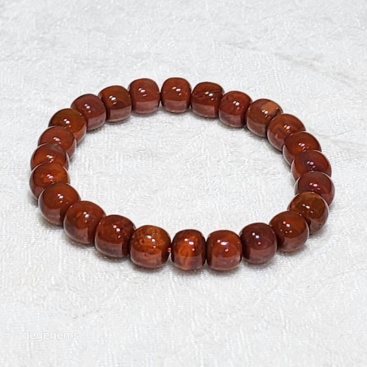 9mm Sichuan Jiu Kou Nan Hong patinaed traditional old style beads bracelet 川料九口南红包浆料满肉柿子红老型珠手链