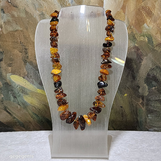 Gegegems Collection 39g premium Baltic wine red & golden yellow Amber and Butterscotch Amber freeform progressive size necklace 精品天然波罗的海酒紅金黄琥珀蜜蜡塔链項链