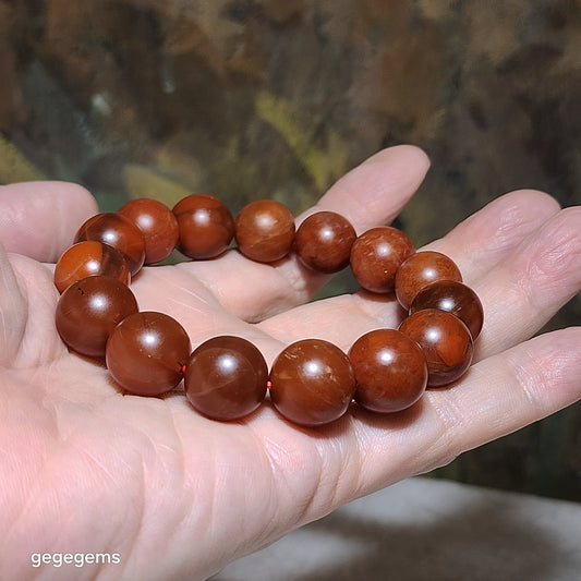 14mm Baoshan Nan Hong San Ynnjing deep persimmon red good greasiness bracelet 保山南红三眼井老料深柿子红油润手链