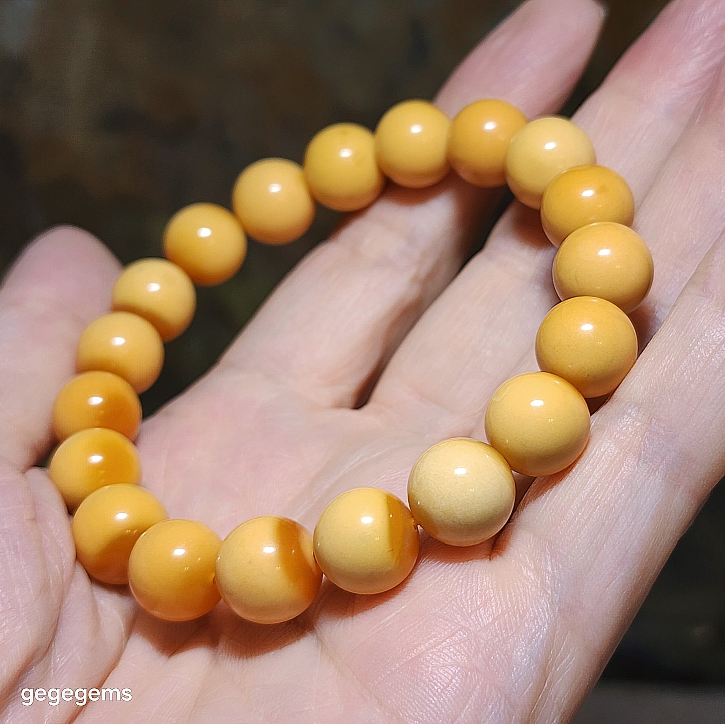 11mm+ Premium Mianhuang (Myanmar Yellow Dragon Jade) filled treasure bowl bracelet 精品缅黄滿滿聚宝盘手链