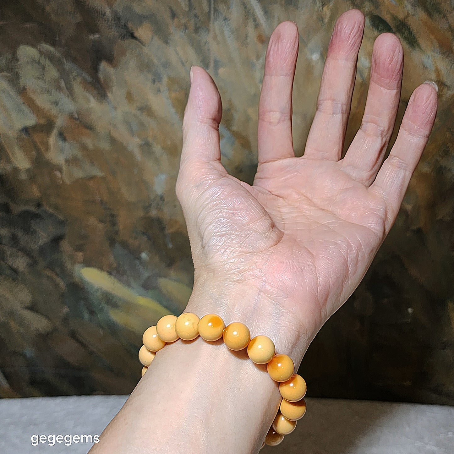 11mm+ Premium Mianhuang (Myanmar Yellow Dragon Jade) filled treasure bowl bracelet 精品缅黄滿滿聚宝盘手链