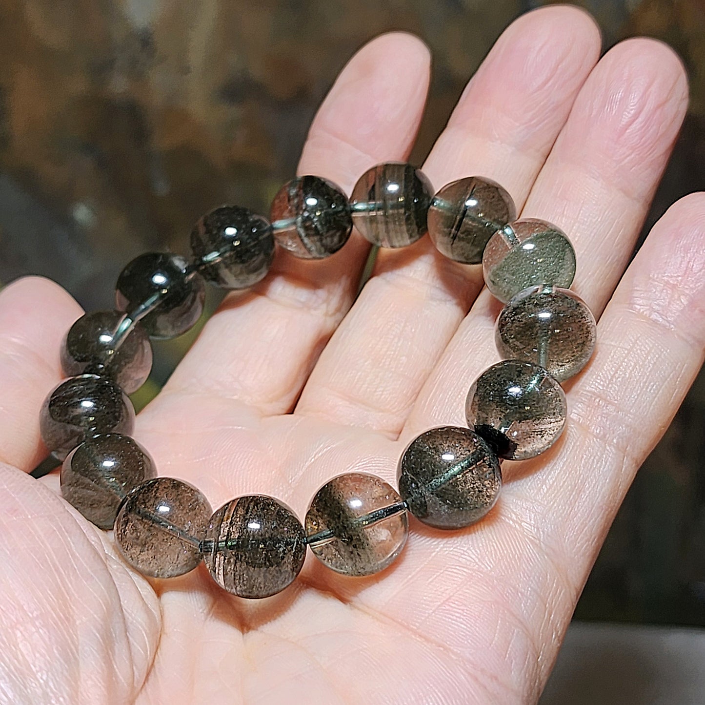 13mm Premium Green Phantom Quartz "thousands layers mountains" bracelet [Natural crystal] 优质绿幽灵千层山手链