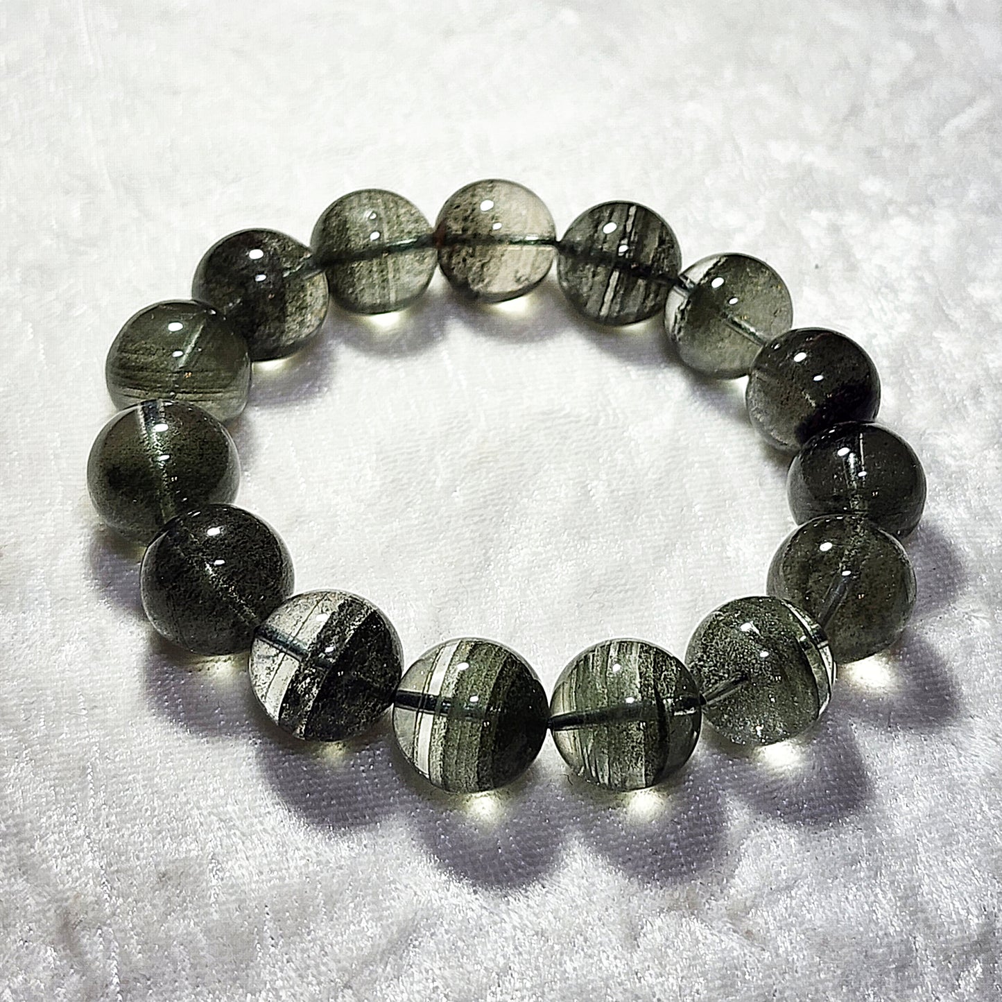 13mm Premium Green Phantom Quartz "thousands layers mountains" bracelet [Natural crystal] 优质绿幽灵千层山手链