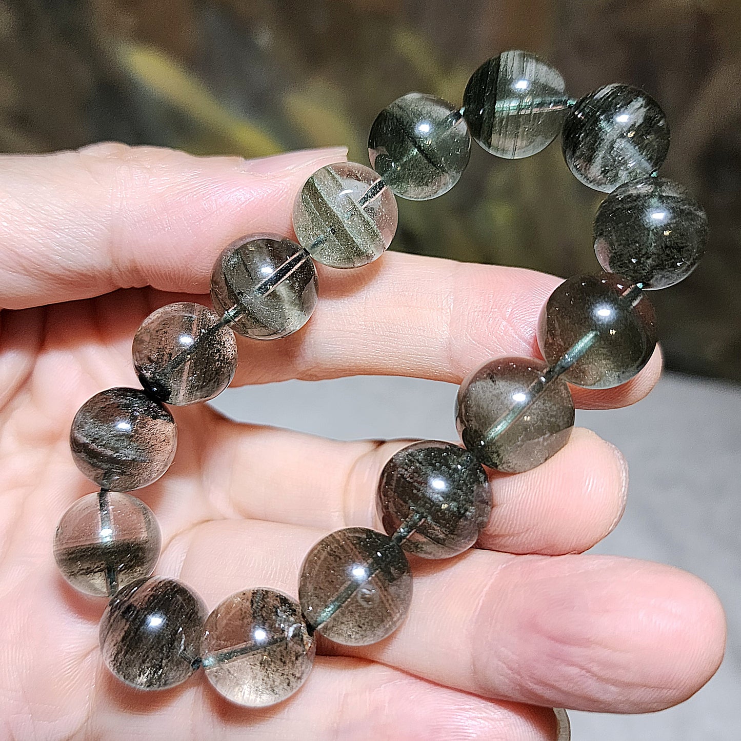 13mm Premium Green Phantom Quartz "thousands layers mountains" bracelet [Natural crystal] 优质绿幽灵千层山手链