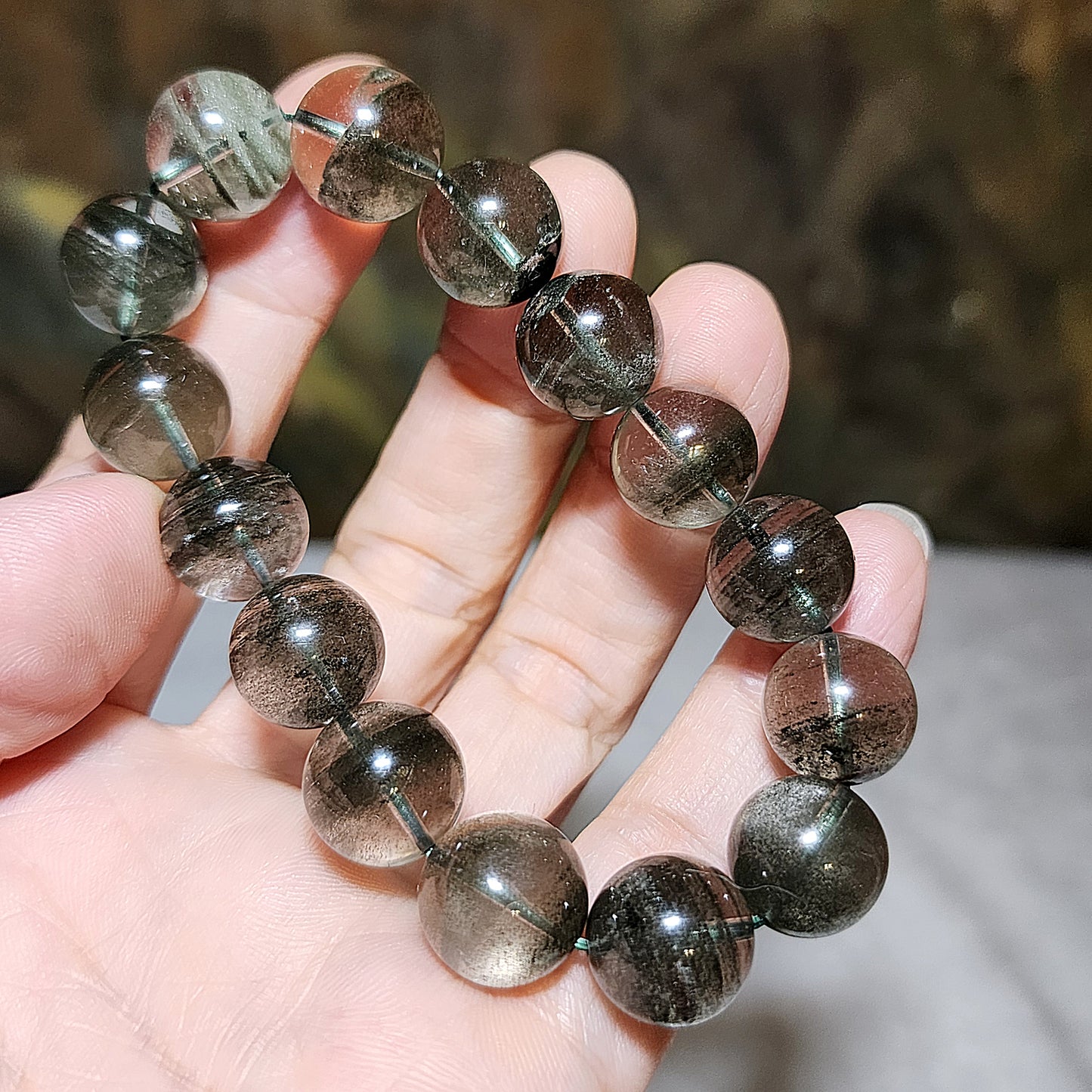 13mm Premium Green Phantom Quartz "thousands layers mountains" bracelet [Natural crystal] 优质绿幽灵千层山手链