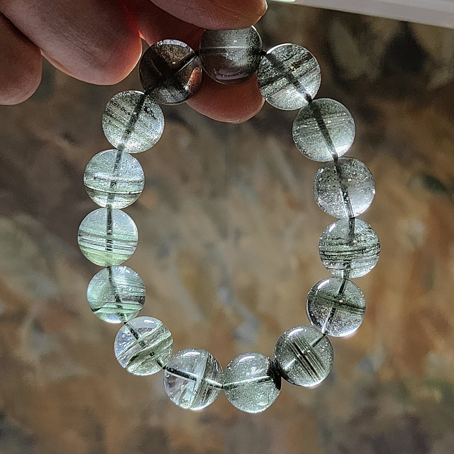 13mm Premium Green Phantom Quartz "thousands layers mountains" bracelet [Natural crystal] 优质绿幽灵千层山手链