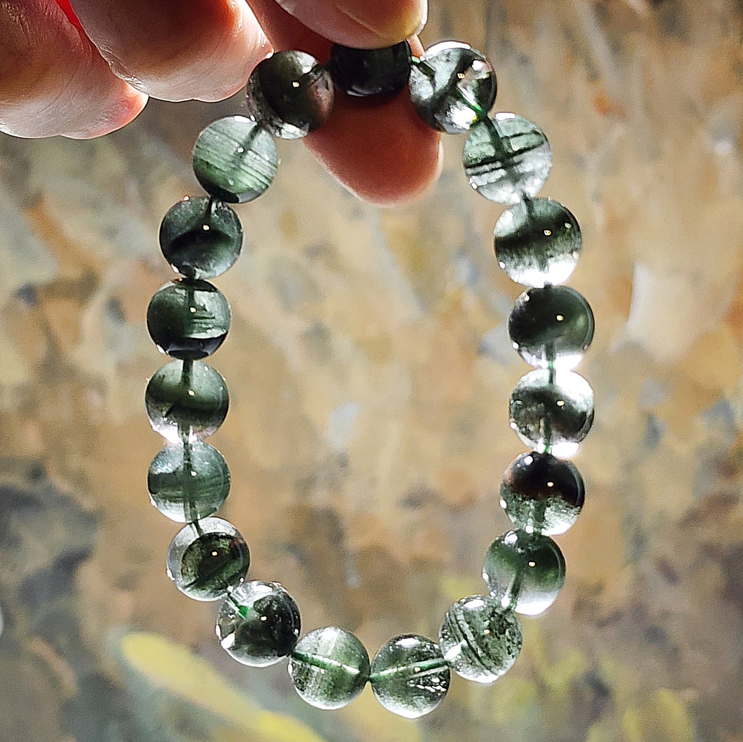 Gegegems Collection 10.5mm+ Green Phantom Quartz "thousands layers mountains Treasure Bowl" bracelet [Natural crystal] 精品绿幽灵千层山聚宝盘手链