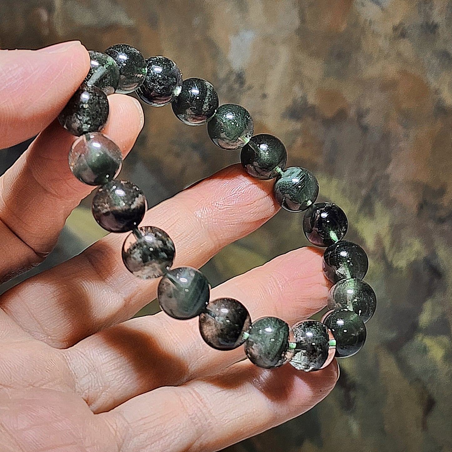 Gegegems Collection 10.5mm+ Green Phantom Quartz "thousands layers mountains Treasure Bowl" bracelet [Natural crystal] 精品绿幽灵千层山聚宝盘手链