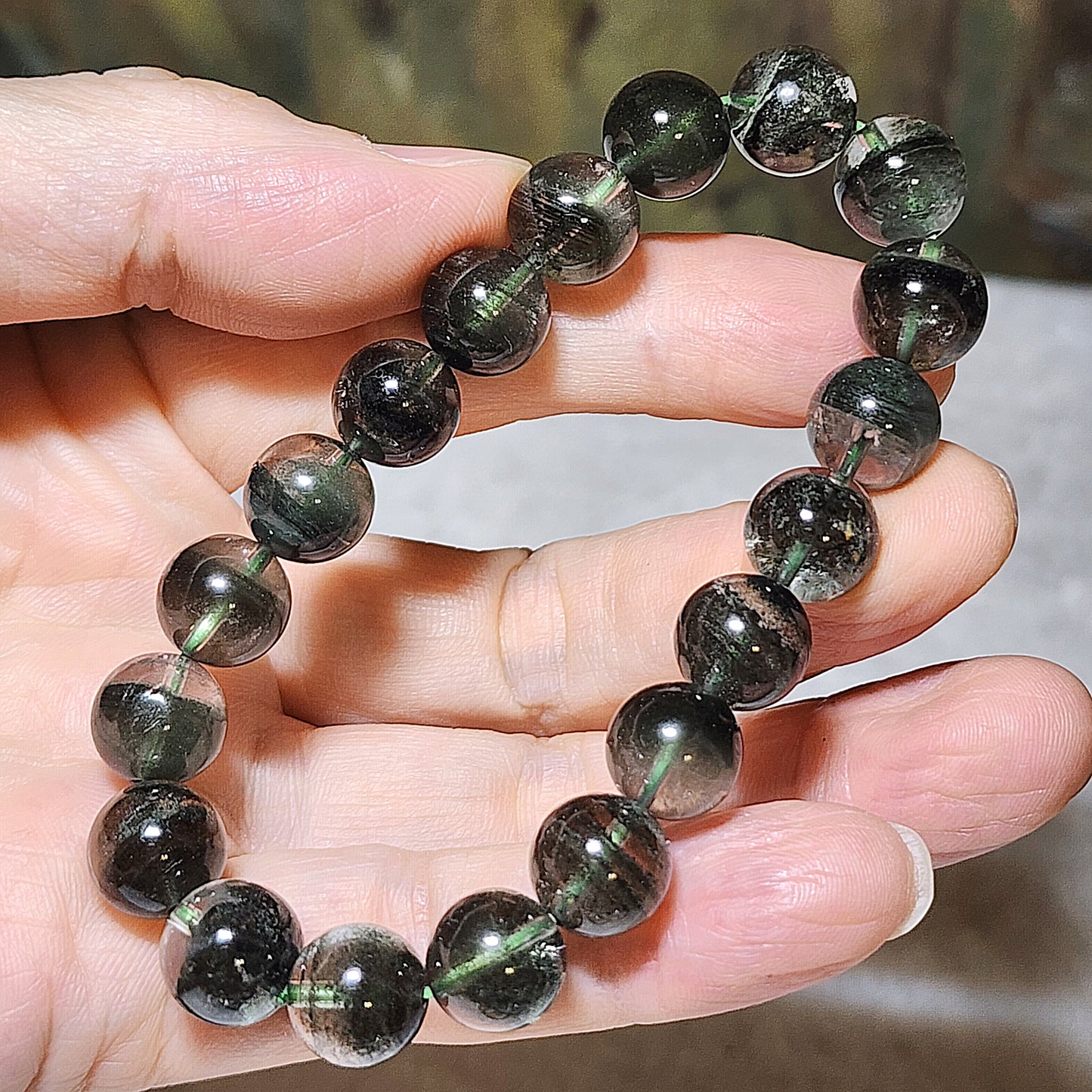 Gegegems Collection 10.5mm+ Green Phantom Quartz "thousands layers mountains Treasure Bowl" bracelet [Natural crystal] 精品绿幽灵千层山聚宝盘手链