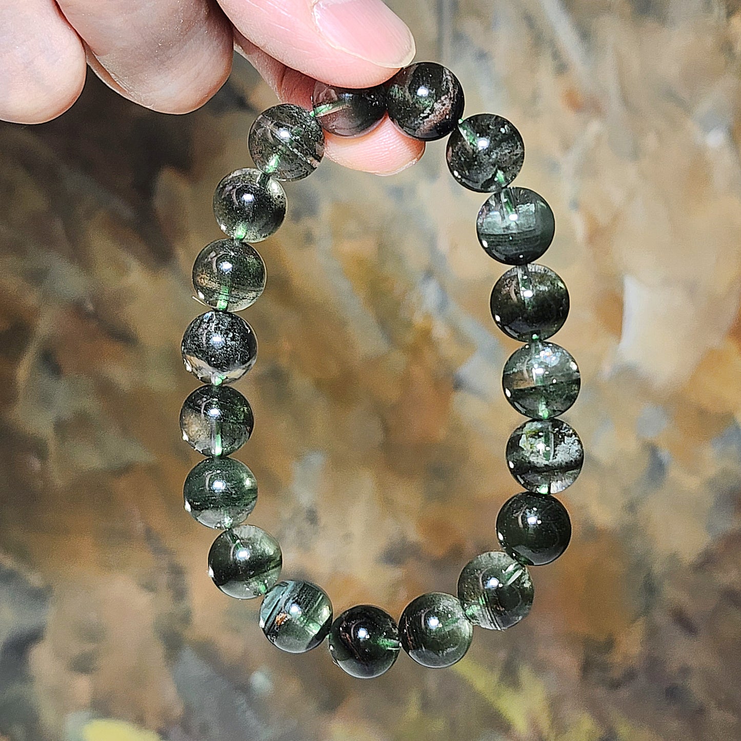 Gegegems Collection 10.5mm+ Green Phantom Quartz "thousands layers mountains Treasure Bowl" bracelet [Natural crystal] 精品绿幽灵千层山聚宝盘手链