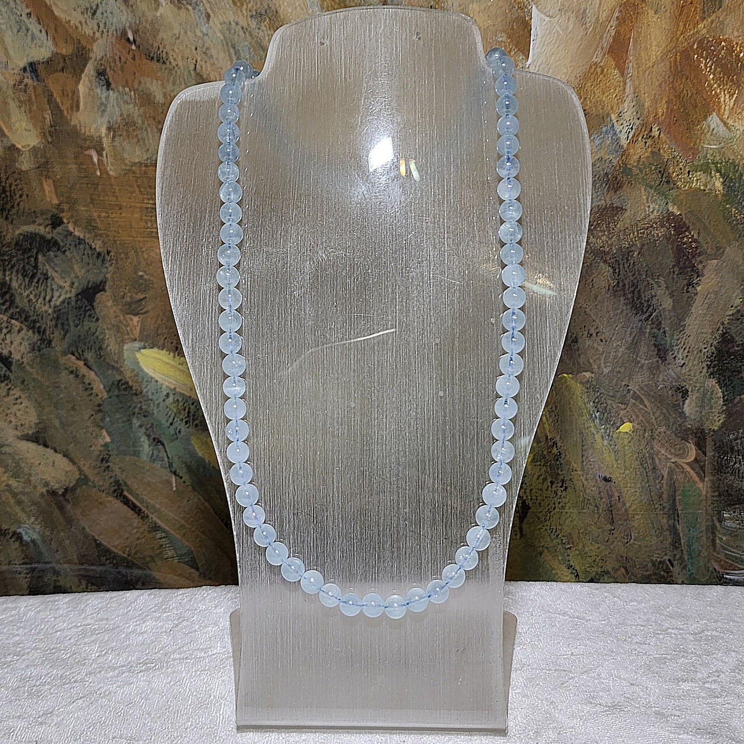 Gegegems Collection 7.2mm natural Aquamarine Icy blue with cateye sheen necklace 3 loops bracelet [Natural Crystal] 精品海蓝宝冰蓝猫眼项链三圈手链