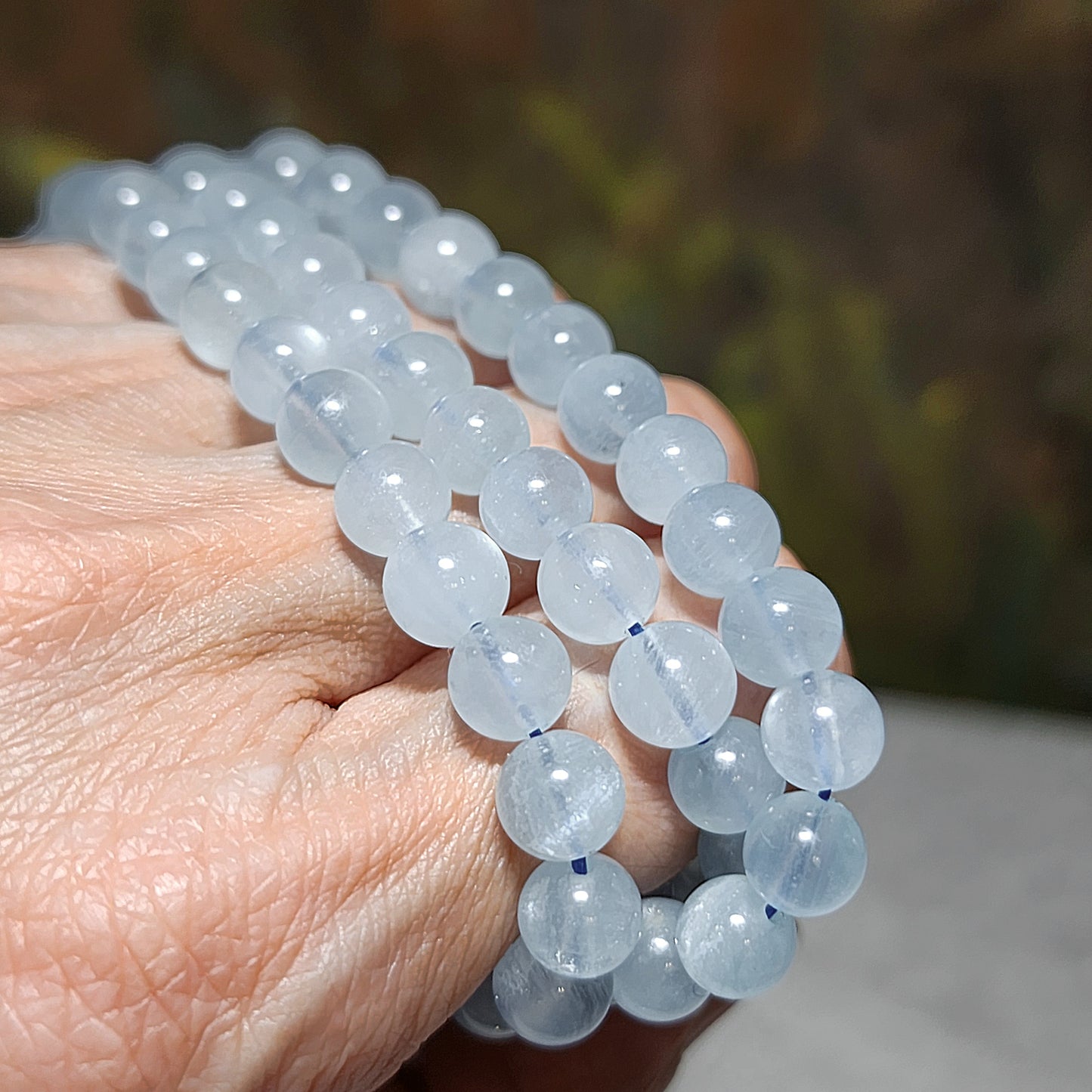 Gegegems Collection 7.2mm natural Aquamarine Icy blue with cateye sheen necklace 3 loops bracelet [Natural Crystal] 精品海蓝宝冰蓝猫眼项链三圈手链