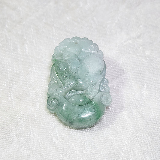 Type A Jadeite light green Chinese Zodiac Pig pendant (free necklace cord) 翡翠飘绿生肖豬吊坠(送項链绳) #5