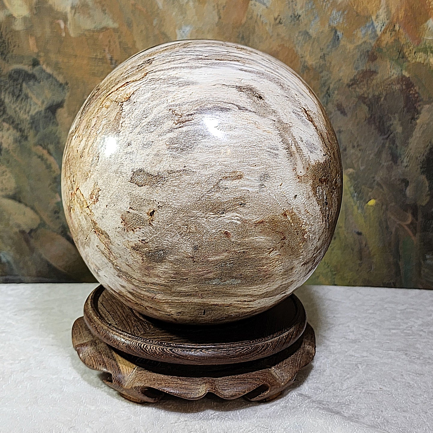 4.5 kg Premium hand polished Petrified Wood many unique patterns feng shui globe ball 精品木化石多天然图形人工切割打磨镇宅风水球 #8