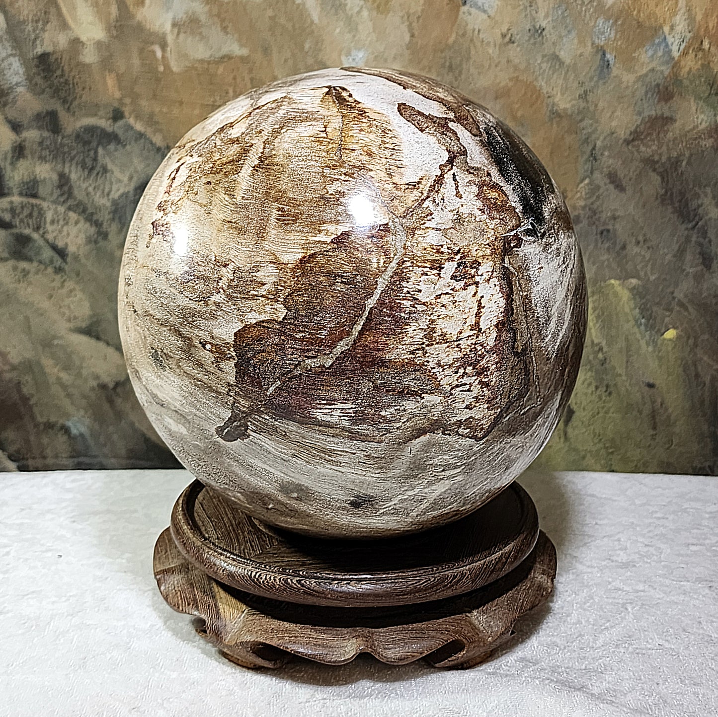 4.5 kg Premium hand polished Petrified Wood many unique patterns feng shui globe ball 精品木化石多天然图形人工切割打磨镇宅风水球 #8