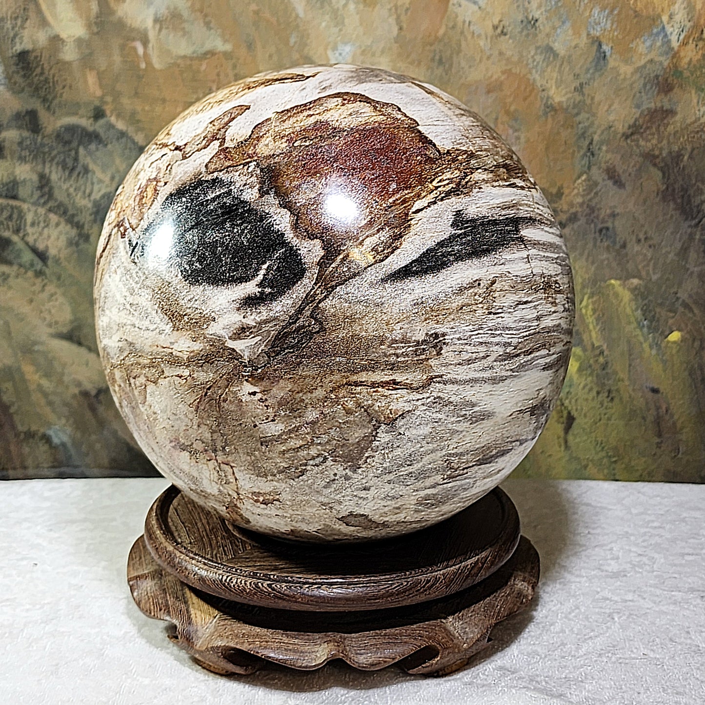 4.5 kg Premium hand polished Petrified Wood many unique patterns feng shui globe ball 精品木化石多天然图形人工切割打磨镇宅风水球 #8