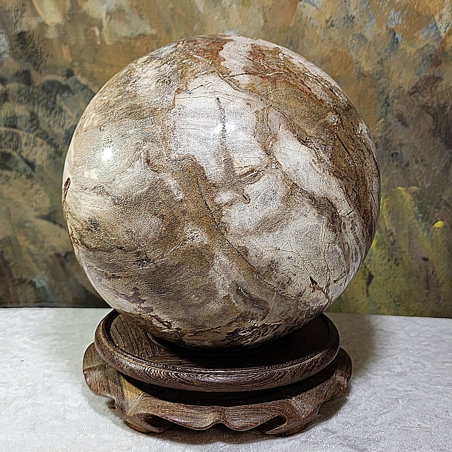 4.5 kg Premium hand polished Petrified Wood many unique patterns feng shui globe ball 精品木化石多天然图形人工切割打磨镇宅风水球 #8