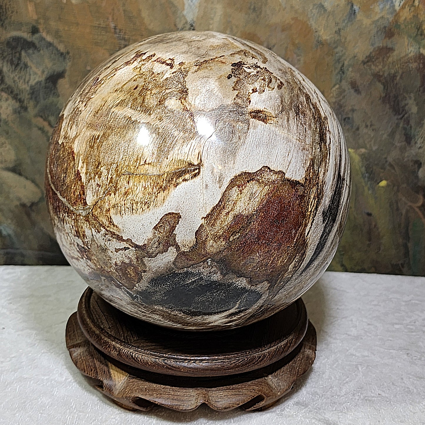 4.5 kg Premium hand polished Petrified Wood many unique patterns feng shui globe ball 精品木化石多天然图形人工切割打磨镇宅风水球 #8