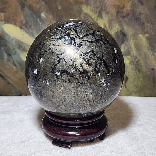 1.95 kg Premium old mine Pyrite globe ball home/workplace decor [Natural Crystal] 优质黄铁矿老料家居摆设风水球