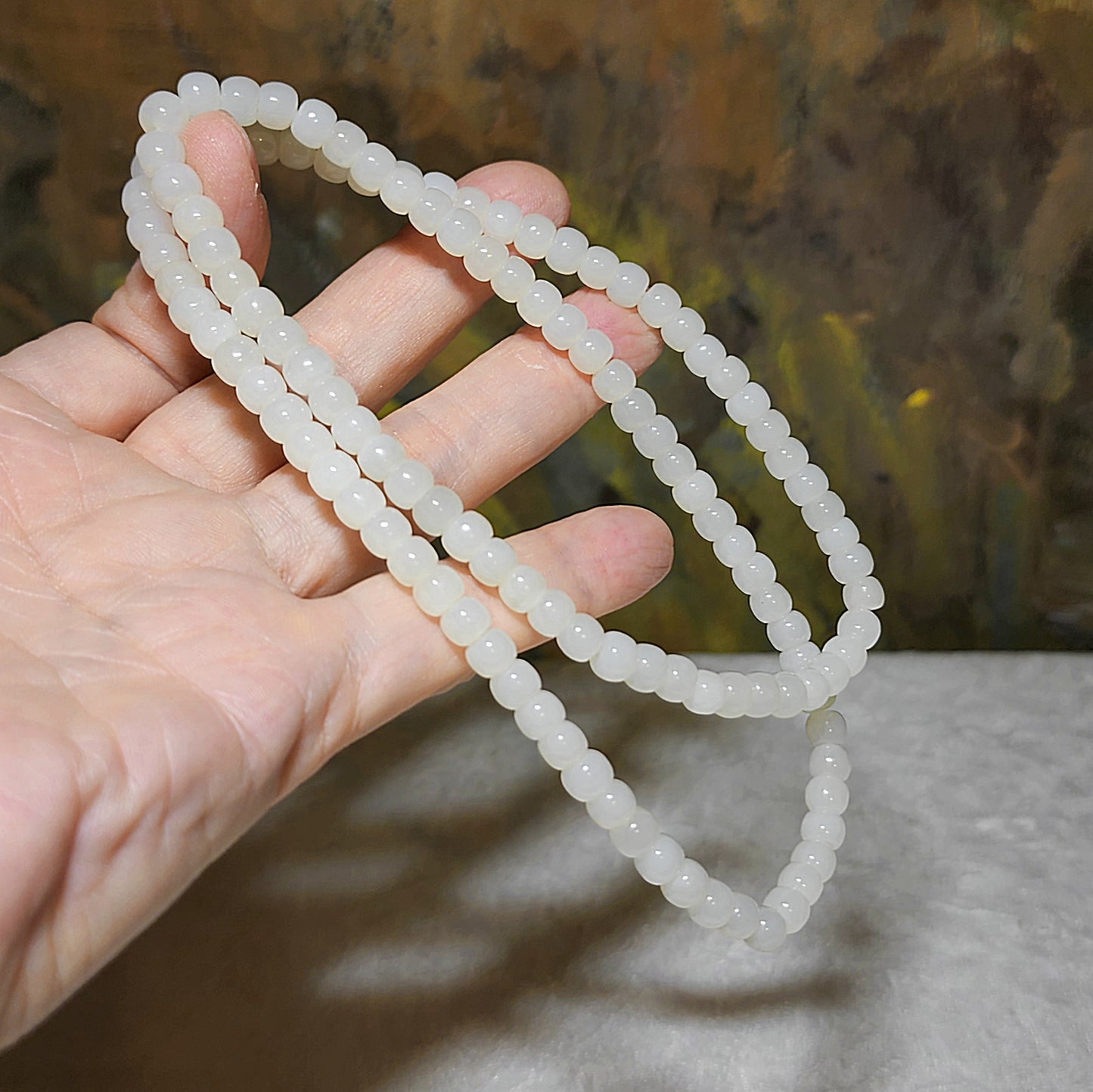 6.2mm Premium Nephrite warm white 118 traditional old style beads necklace multiple loops bracelet (with certificate) 精品和田玉暖白118老型珠项链多圈手链(带证书)