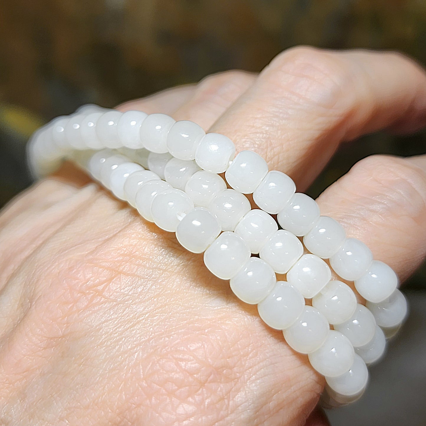 6.2mm Premium Nephrite warm white 118 traditional old style beads necklace multiple loops bracelet (with certificate) 精品和田玉暖白118老型珠项链多圈手链(带证书)