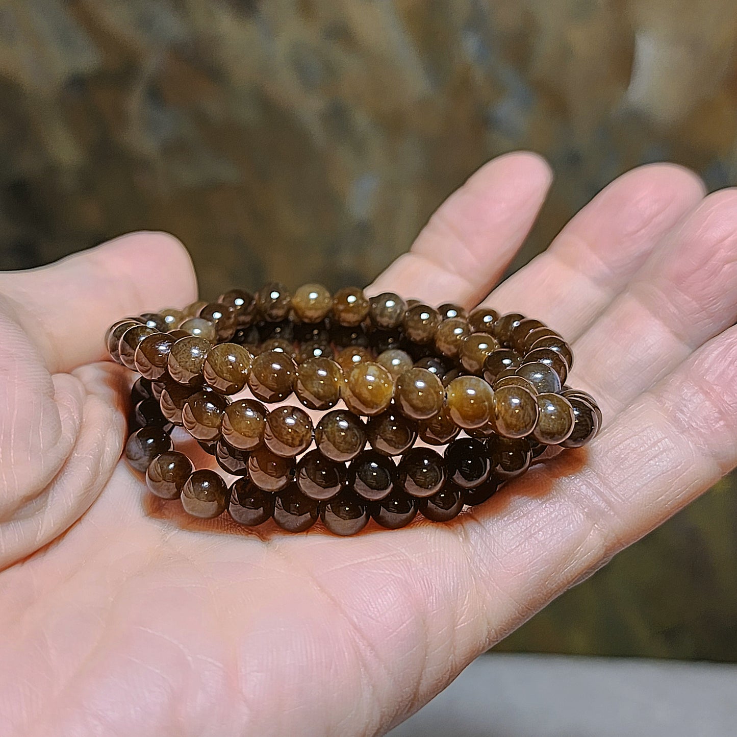 Gegegems Collection 6.3mm Premium Nephrite deep caramel brown 108 necklace multi loops bracelet 精品和田玉且末老褐糖108项链绕手三、四圈手链