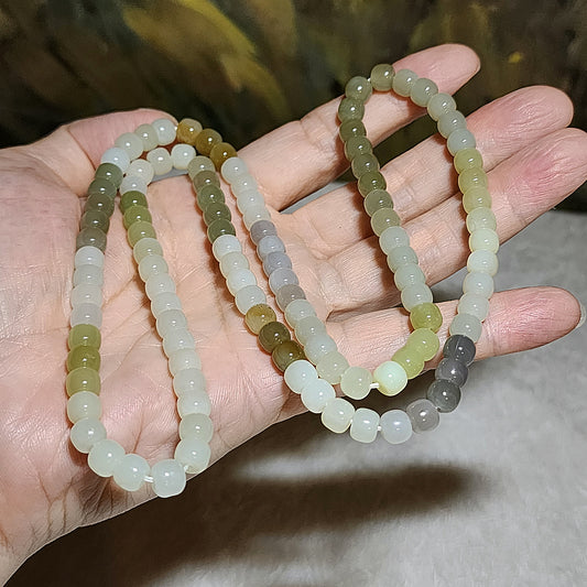 Gegegems Collection 7mm Premium Nephrite multicolor traditional old style beads 108 Jade necklace multi loops bracelet (with certificate) 精品和田玉多色(暖白湖水绿淡烟紫浅糖)多宝老型珠108项链绕手多圈手链(带证书)