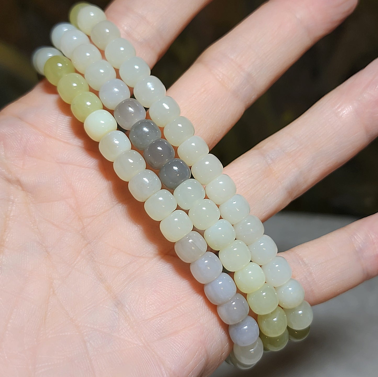 Gegegems Collection 7mm Premium Nephrite multicolor traditional old style beads 108 Jade necklace multi loops bracelet (with certificate) 精品和田玉多色(暖白湖水绿淡烟紫浅糖)多宝老型珠108项链绕手多圈手链(带证书)