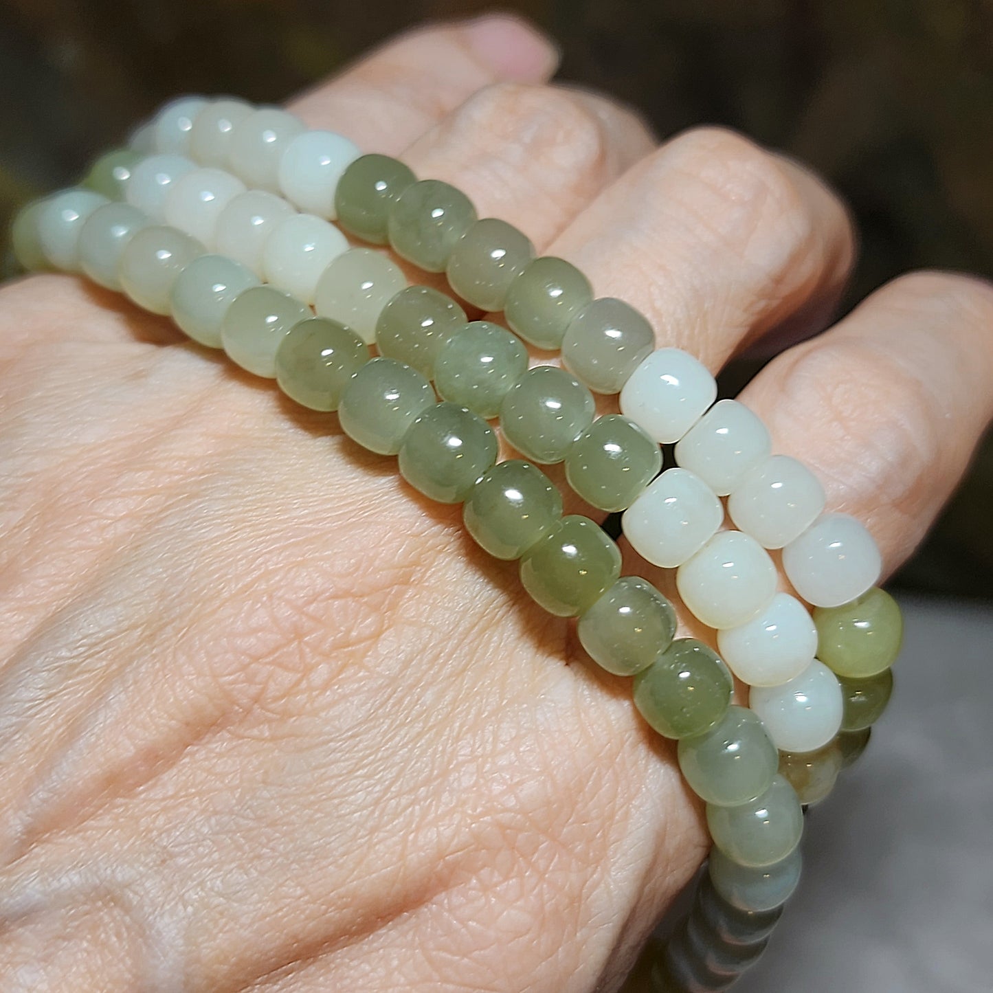 Gegegems Collection 7mm Premium Nephrite multicolor traditional old style beads 108 Jade necklace multi loops bracelet (with certificate) 精品和田玉多色(暖白湖水绿淡烟紫浅糖)多宝老型珠108项链绕手多圈手链(带证书)