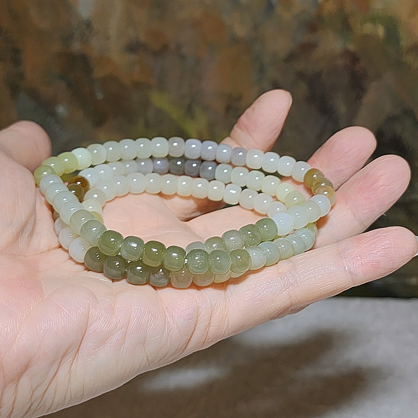 Gegegems Collection 7mm Premium Nephrite multicolor traditional old style beads 108 Jade necklace multi loops bracelet (with certificate) 精品和田玉多色(暖白湖水绿淡烟紫浅糖)多宝老型珠108项链绕手多圈手链(带证书)