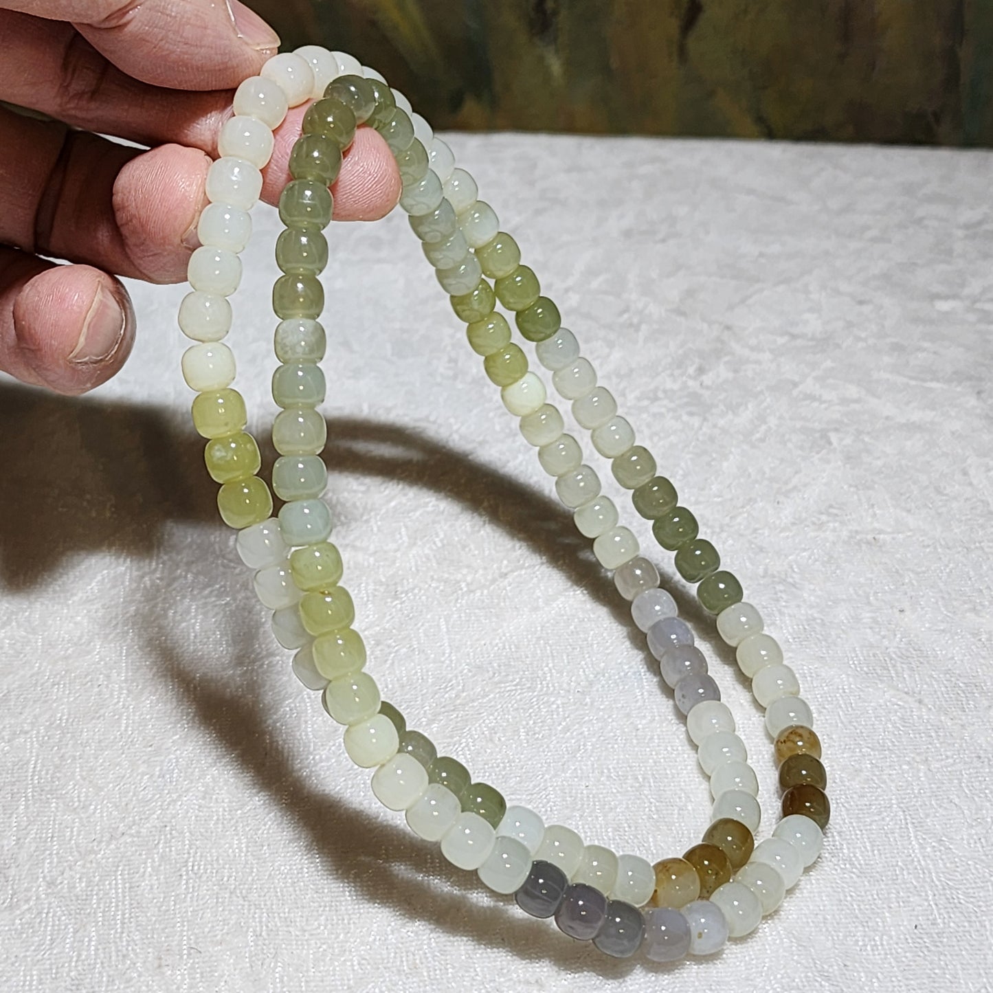 Gegegems Collection 7mm Premium Nephrite multicolor traditional old style beads 108 Jade necklace multi loops bracelet (with certificate) 精品和田玉多色(暖白湖水绿淡烟紫浅糖)多宝老型珠108项链绕手多圈手链(带证书)