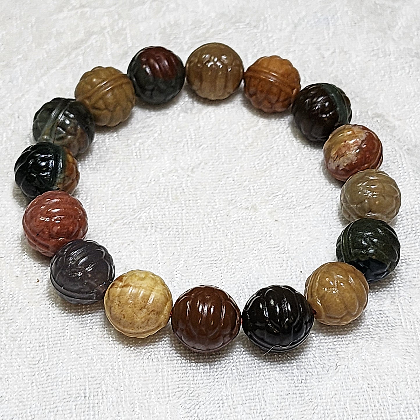 12.5mm+ Natural Gobi Desert Agate multicolor "Rich and Successful"  (Tortoise Shell carvings) bracelet [Natural Crystal] 天然戈壁沙漠玛瑙雕刻富甲天下多宝串手链