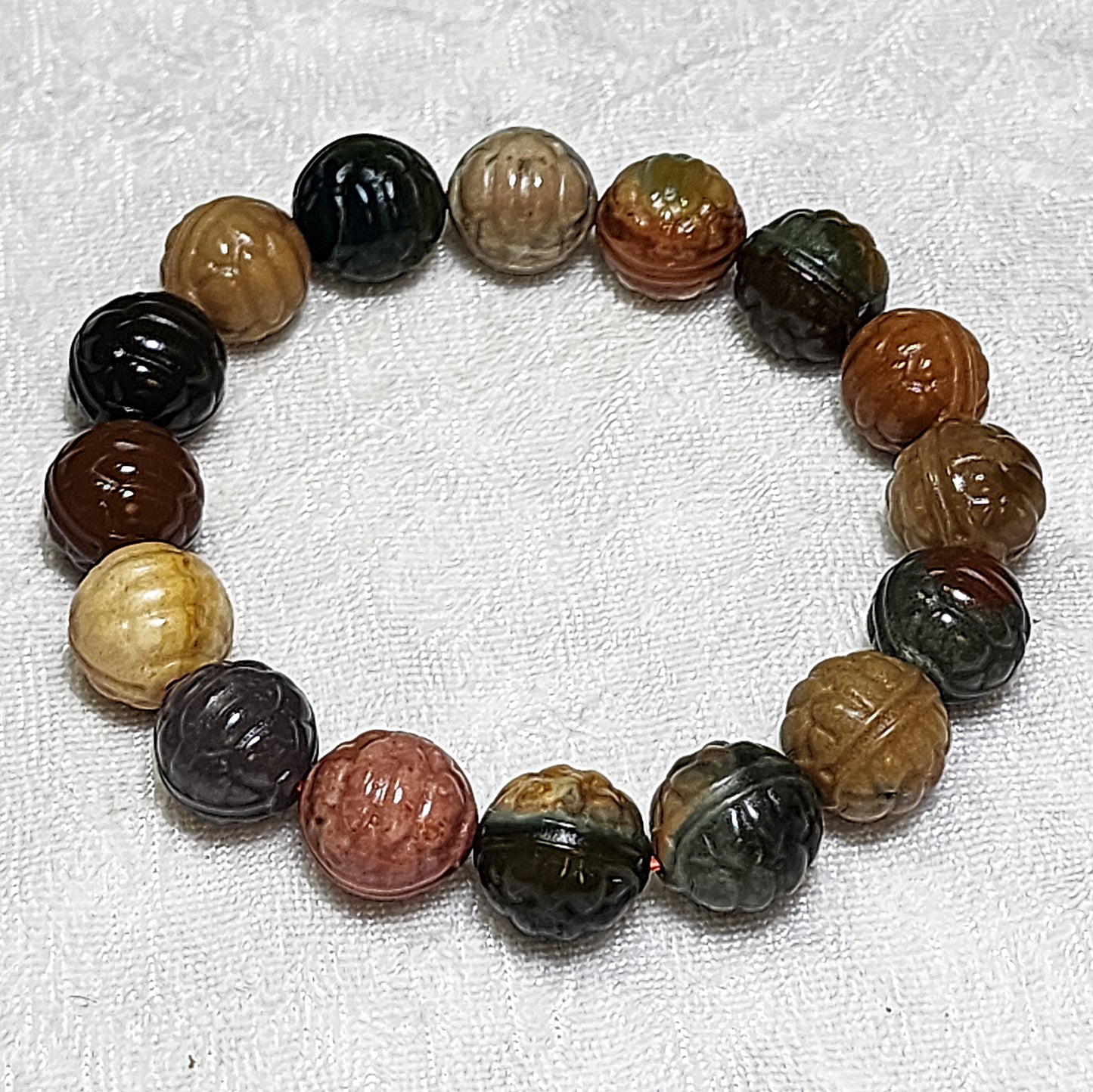 12.5mm+ Natural Gobi Desert Agate multicolor "Rich and Successful"  (Tortoise Shell carvings) bracelet [Natural Crystal] 天然戈壁沙漠玛瑙雕刻富甲天下多宝串手链