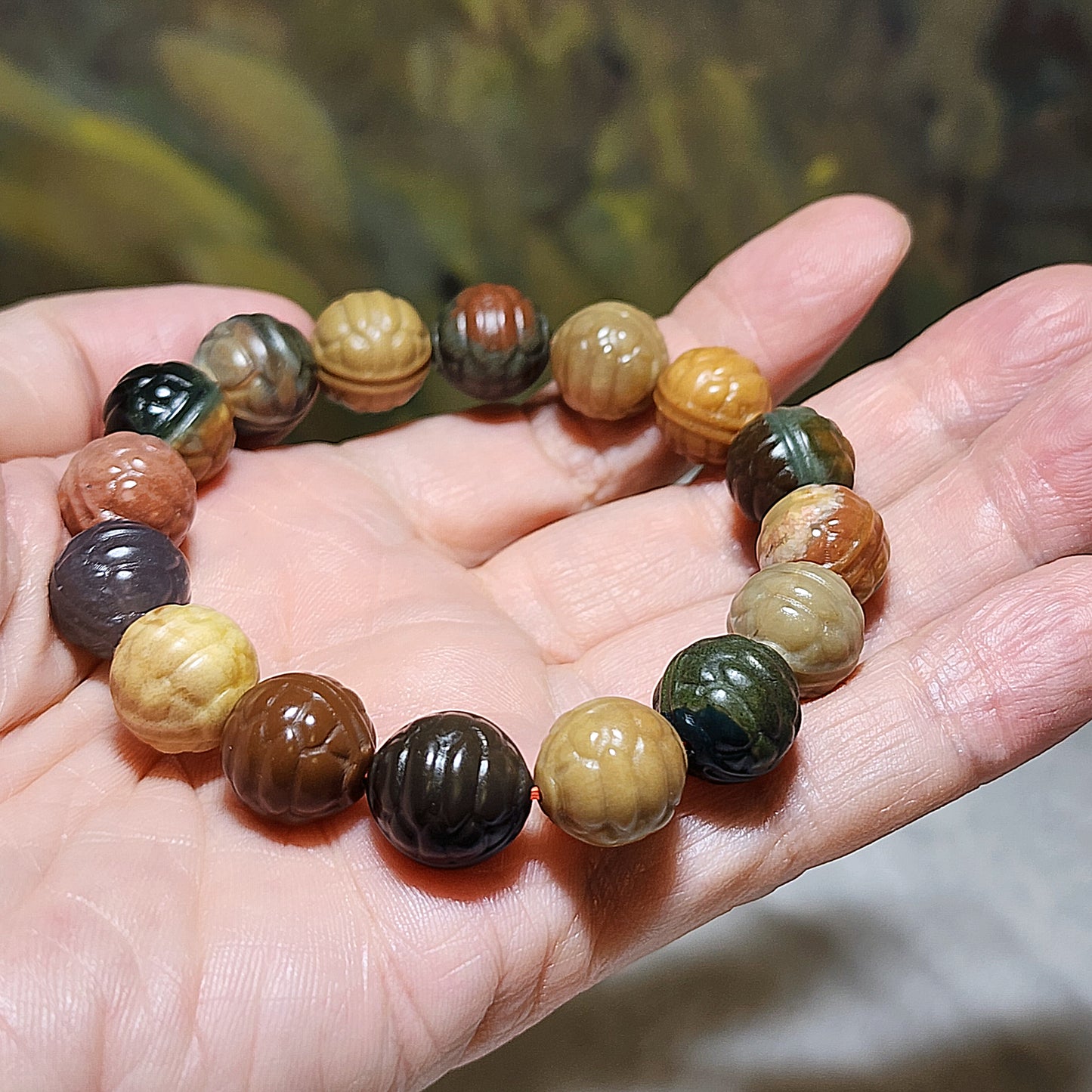 12.5mm+ Natural Gobi Desert Agate multicolor "Rich and Successful"  (Tortoise Shell carvings) bracelet [Natural Crystal] 天然戈壁沙漠玛瑙雕刻富甲天下多宝串手链