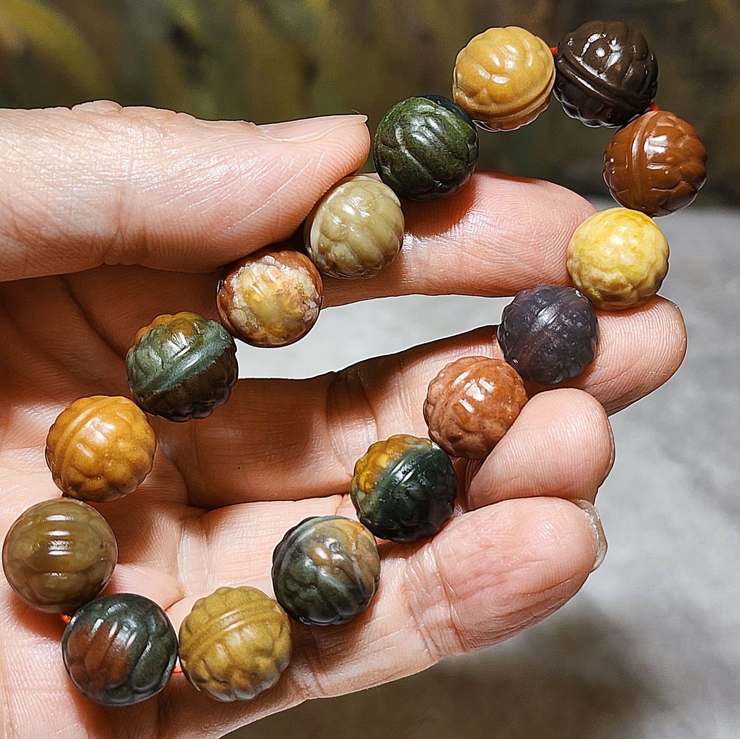 12.5mm+ Natural Gobi Desert Agate multicolor "Rich and Successful"  (Tortoise Shell carvings) bracelet [Natural Crystal] 天然戈壁沙漠玛瑙雕刻富甲天下多宝串手链