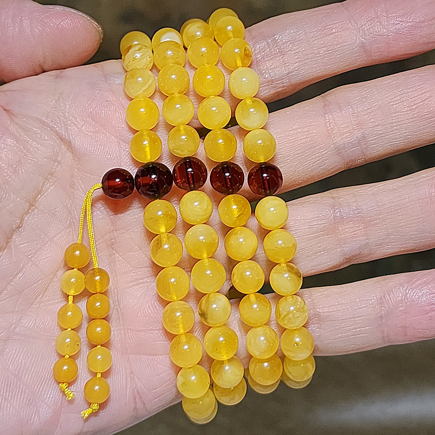 7.2mm Premium Butterscotch Amber 108 mala necklace 优质蜜蜡108念珠项链