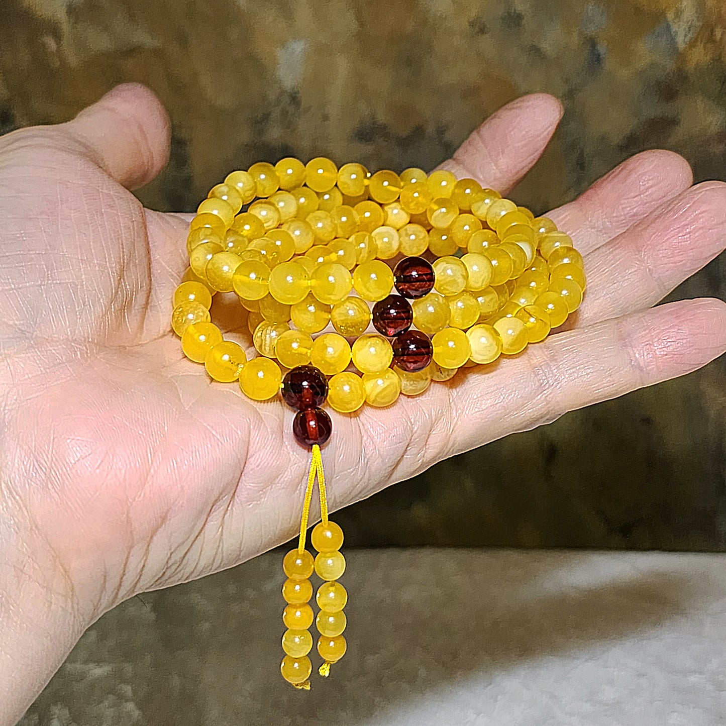 7.2mm Premium Butterscotch Amber 108 mala necklace 优质蜜蜡108念珠项链