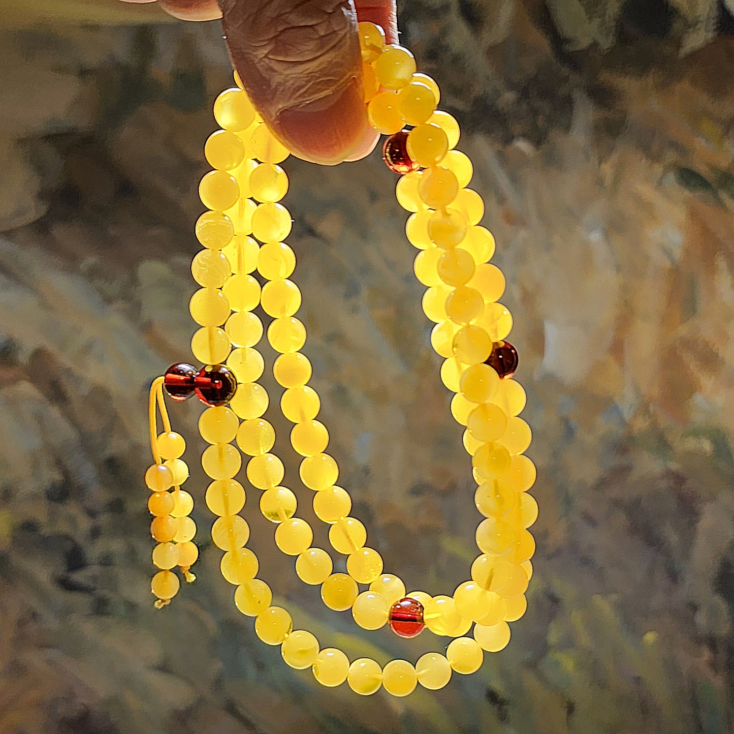 7.2mm Premium Butterscotch Amber 108 mala necklace 优质蜜蜡108念珠项链