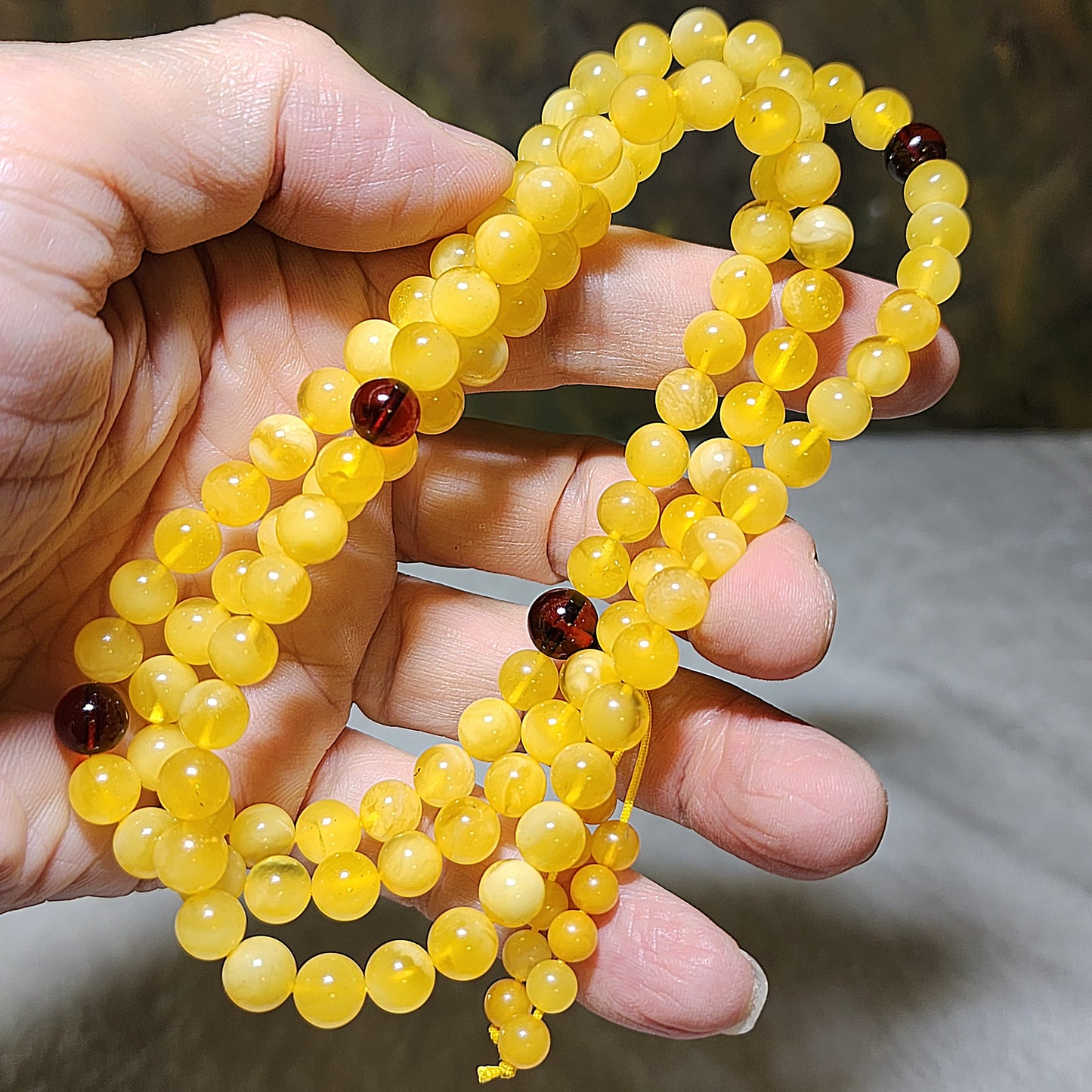 7.2mm Premium Butterscotch Amber 108 mala necklace 优质蜜蜡108念珠项链