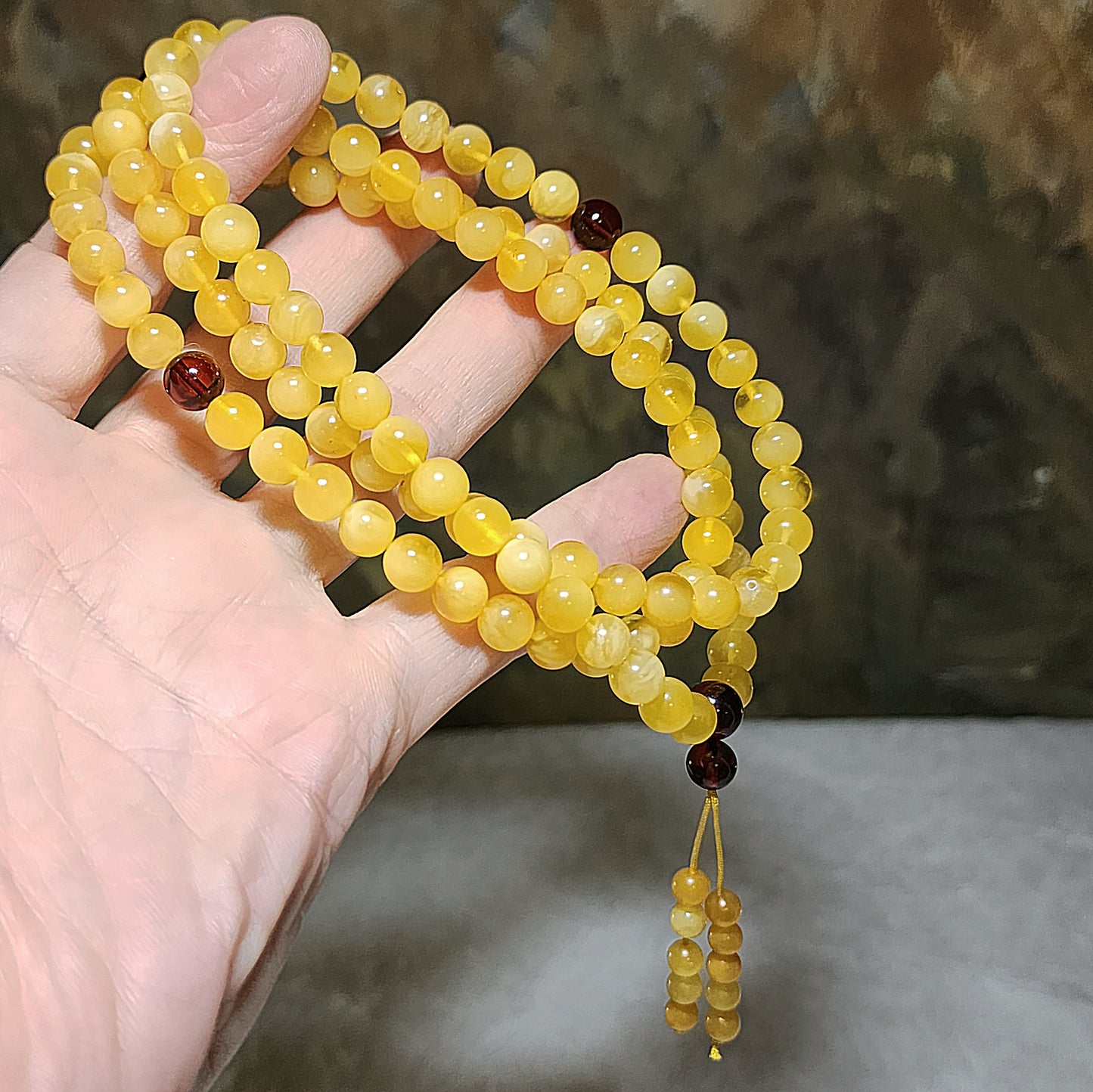 7.2mm Premium Butterscotch Amber 108 mala necklace 优质蜜蜡108念珠项链