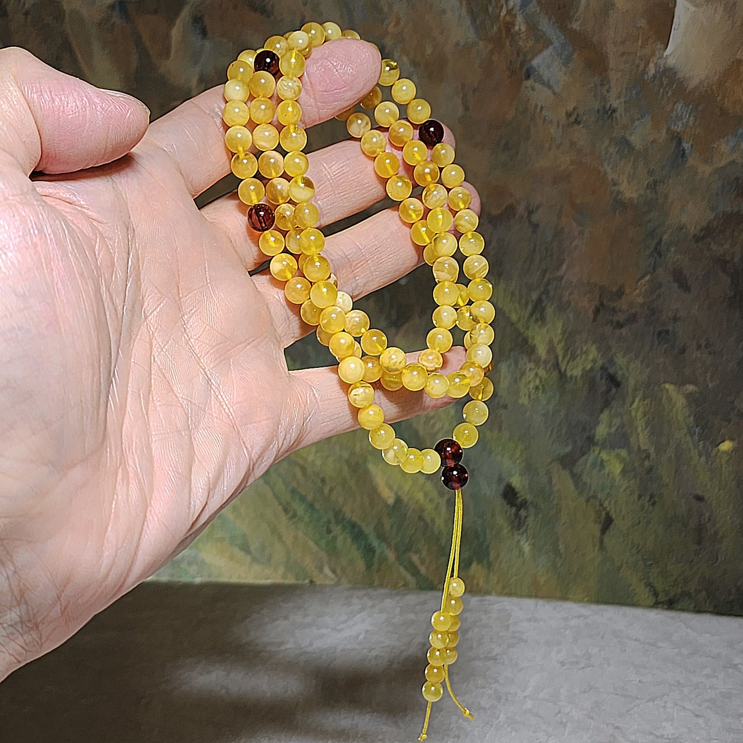 6.3mm Premium Butterscotch Amber 108 mala necklace [Natural Crystal] 6.3毫米优质蜜蜡108念珠项链