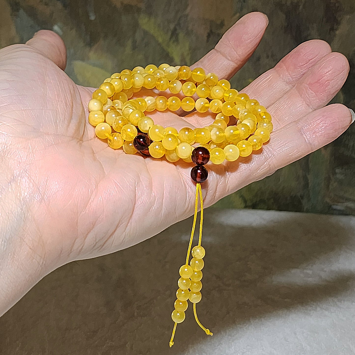 6.3mm Premium Butterscotch Amber 108 mala necklace [Natural Crystal] 6.3毫米优质蜜蜡108念珠项链