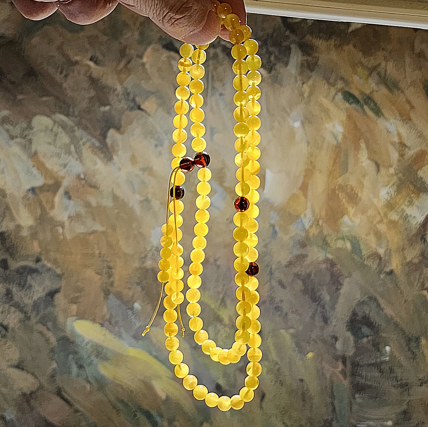 6.3mm Premium Butterscotch Amber 108 mala necklace [Natural Crystal] 6.3毫米优质蜜蜡108念珠项链