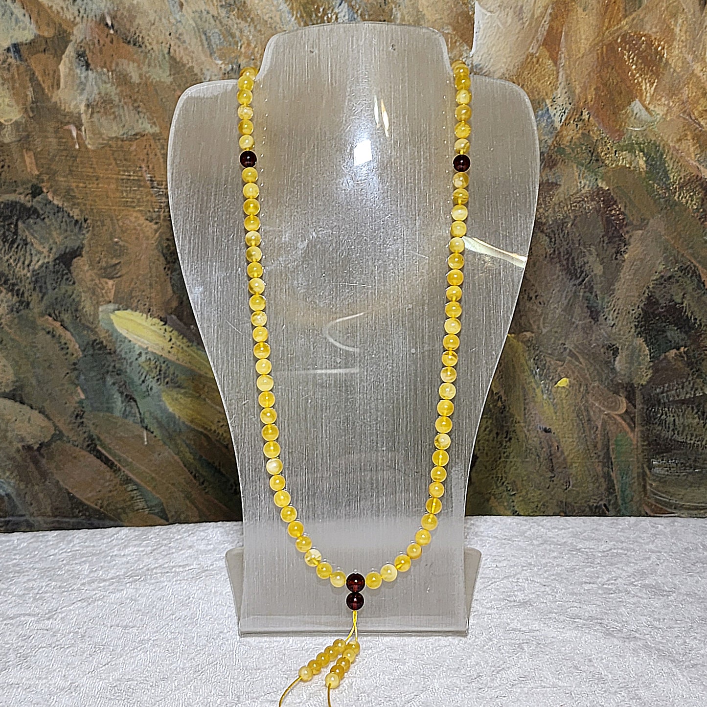 6.3mm Premium Butterscotch Amber 108 mala necklace [Natural Crystal] 6.3毫米优质蜜蜡108念珠项链