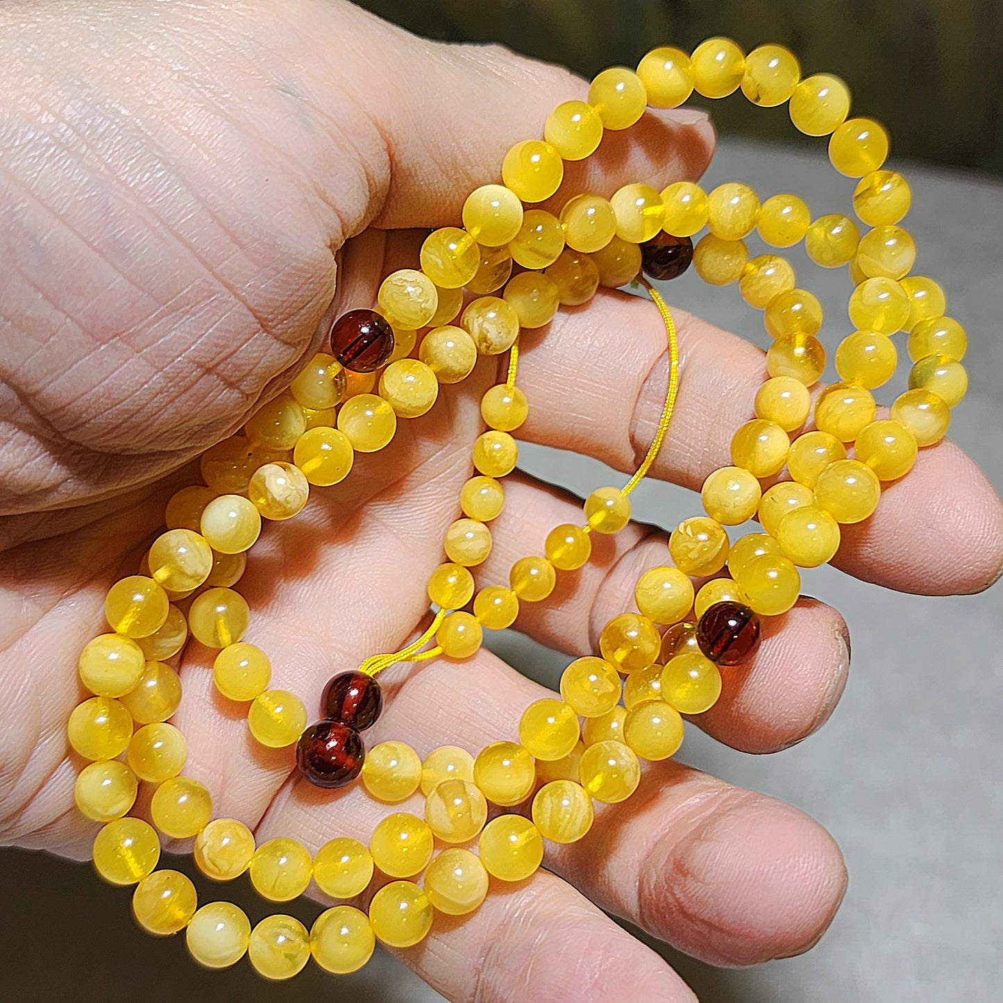 6.3mm Premium Butterscotch Amber 108 mala necklace [Natural Crystal] 6.3毫米优质蜜蜡108念珠项链