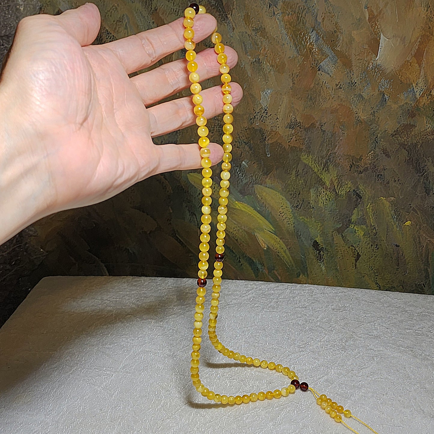 6.3mm Premium Butterscotch Amber 108 mala necklace [Natural Crystal] 6.3毫米优质蜜蜡108念珠项链