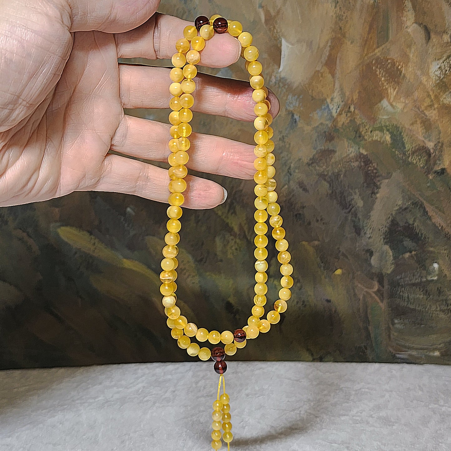 6.3mm Premium Butterscotch Amber 108 mala necklace [Natural Crystal] 6.3毫米优质蜜蜡108念珠项链